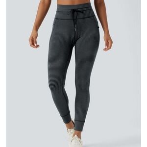 NWT High Waisted Drawstring Striped Yoga Leggings with Pockets